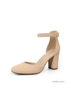 Faux Leather Closed Toe Block Heel Pumps Ankle Strap Chunky Heels Women's Dress